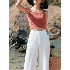 linen wide-leg pants summer thin casual pants women's loose  thin cotton  linen women's drape high waist straight long pants