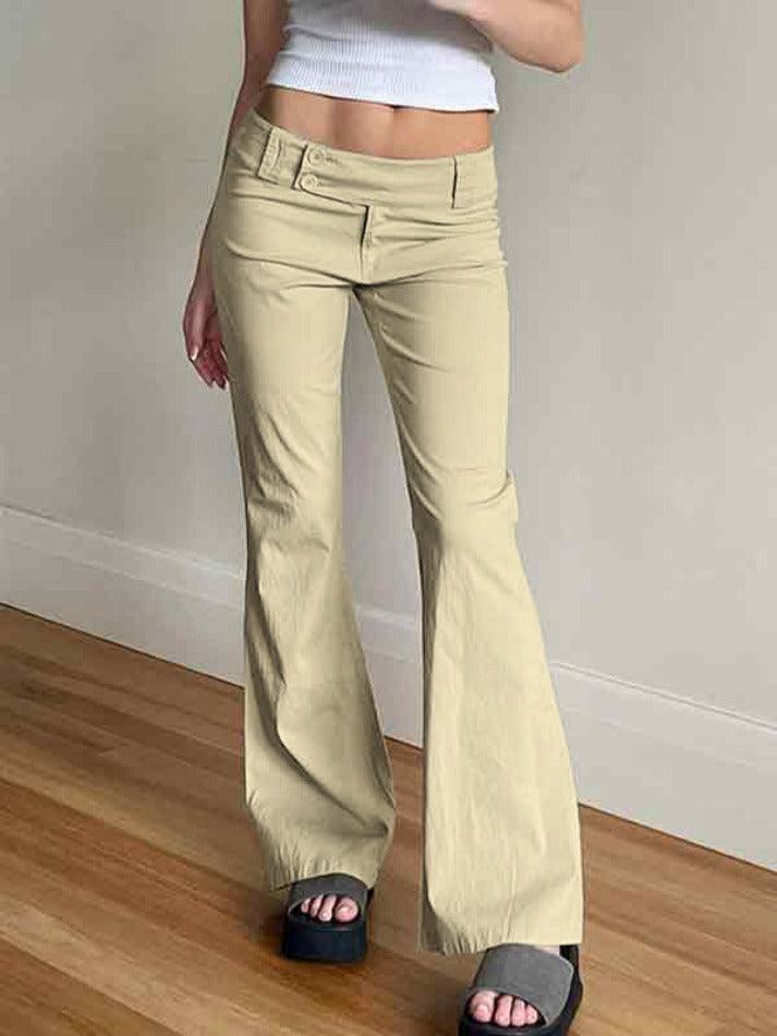 Ifomat Low Waist Pocket Flare Straight Leg Pants