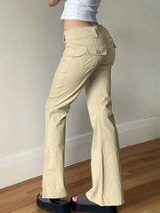 Ifomat Low Waist Pocket Flare Straight Leg Pants