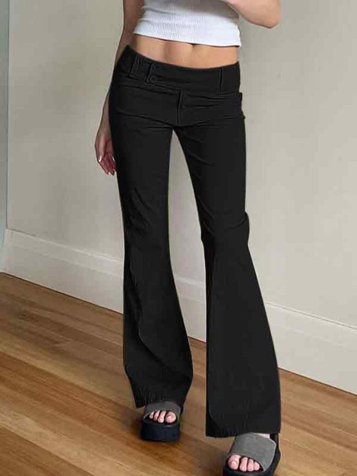 Ifomat Low Waist Pocket Flare Straight Leg Pants