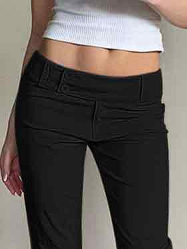 Ifomat Low Waist Pocket Flare Straight Leg Pants