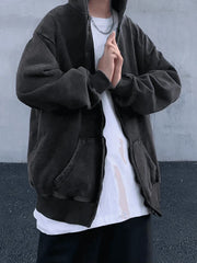 Dark Vintage Oversized Wash Zip Up Hoodie Men