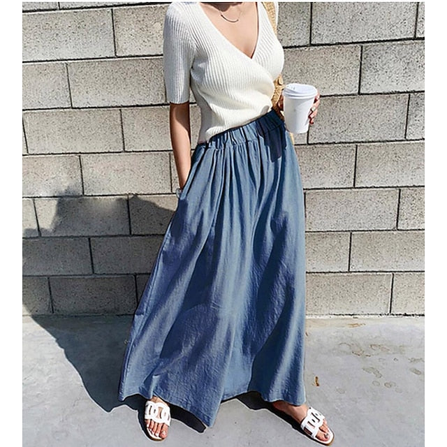 Women's Culottes Wide Leg Linen Pants Pants Trousers Swing Faux Linen Light Gray 4 Black Mid Waist Streetwear Chino Casual Daily Pocket Ankle-Length Soft Plain One-Size