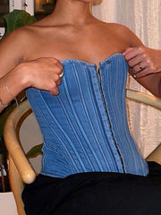 Blue Vintage Hook Denim Corset Top