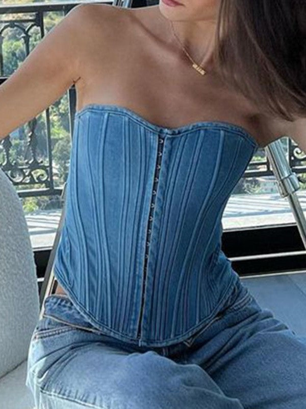 Blue Vintage Hook Denim Corset Top