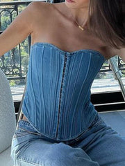 Blue Vintage Hook Denim Corset Top
