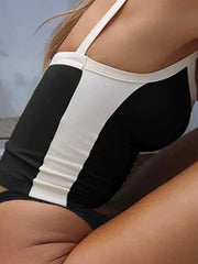 Vintage Contrast Color Cami Top with Stripes