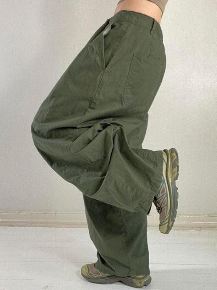 Ifomat Street Solid Color Ruched Low Waist Cargo Pants