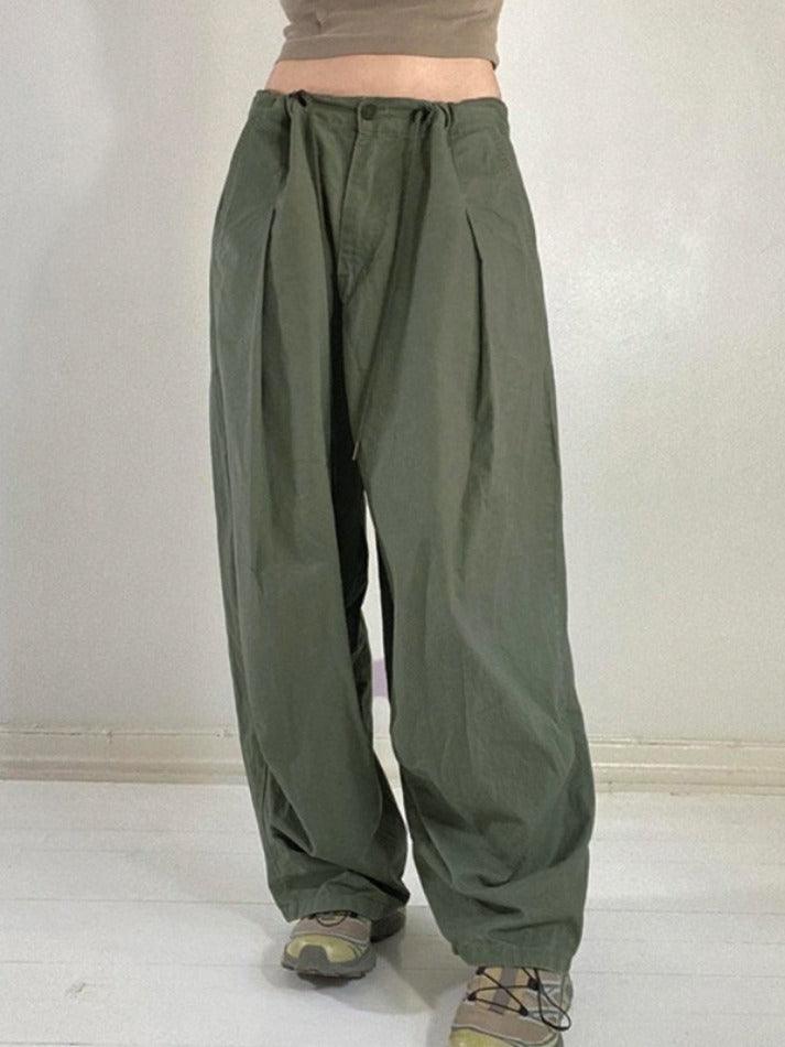 Ifomat Street Solid Color Ruched Low Waist Cargo Pants