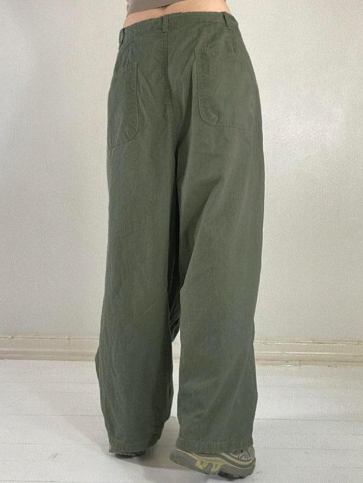 Ifomat Street Solid Color Ruched Low Waist Cargo Pants