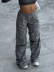 Ifomat Tie Strap Cutout Parachute Cargo Pants