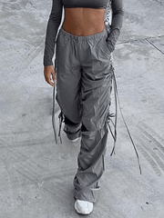 Ifomat Tie Strap Cutout Parachute Cargo Pants