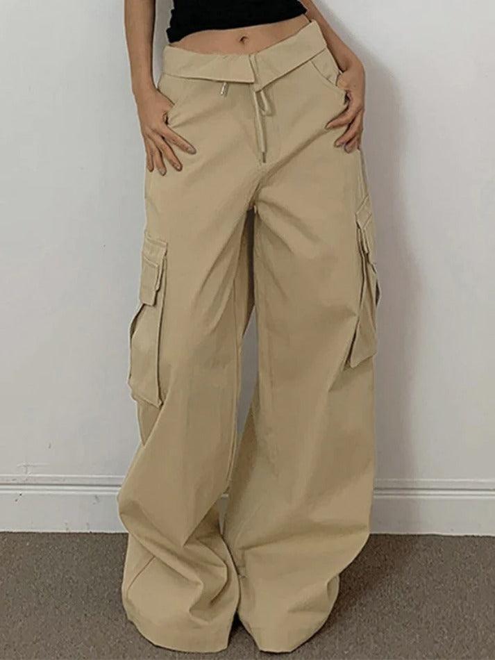 Ifomat Turned Waist Multiple Pocket High Waist Cargo Pants