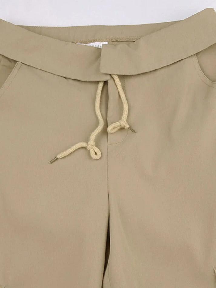 Ifomat Turned Waist Multiple Pocket High Waist Cargo Pants