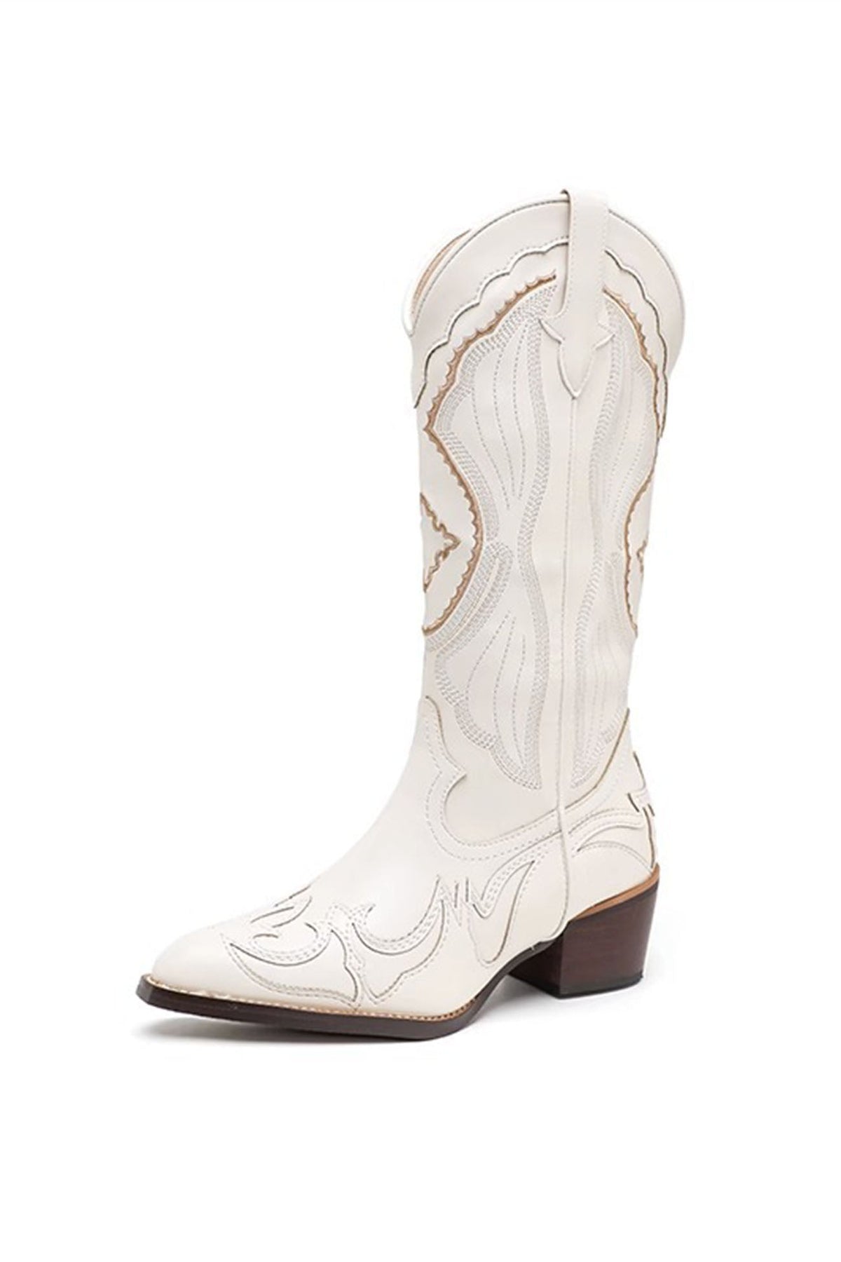 White Embroidery Pointed Western Cowboy Boots