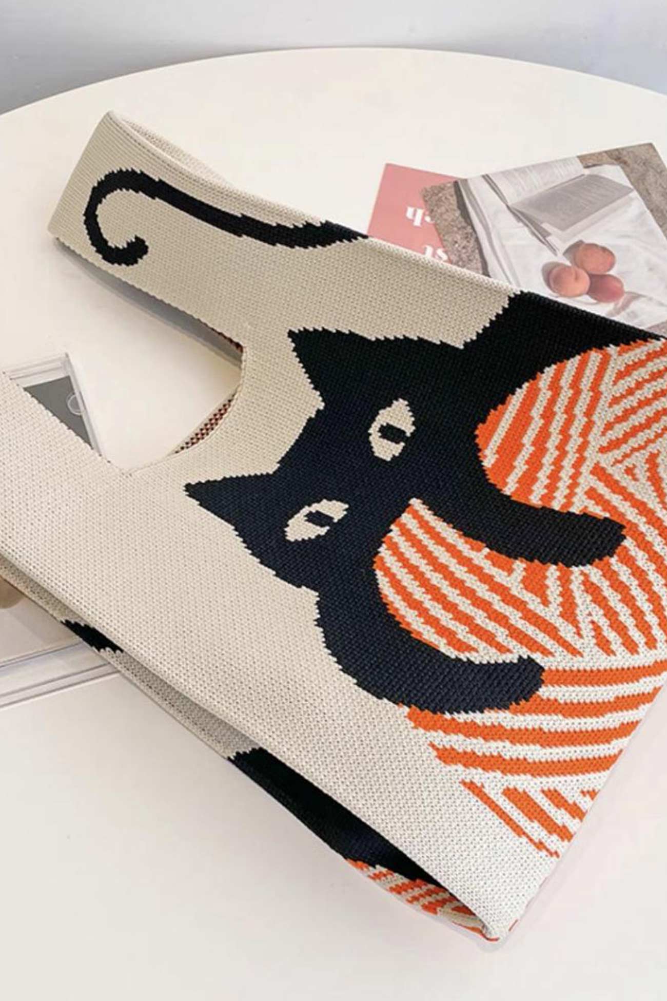 Handwoven  Cat Graphic HandBag