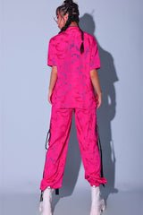 Asian Style Dragon Print Pink Outfit Set