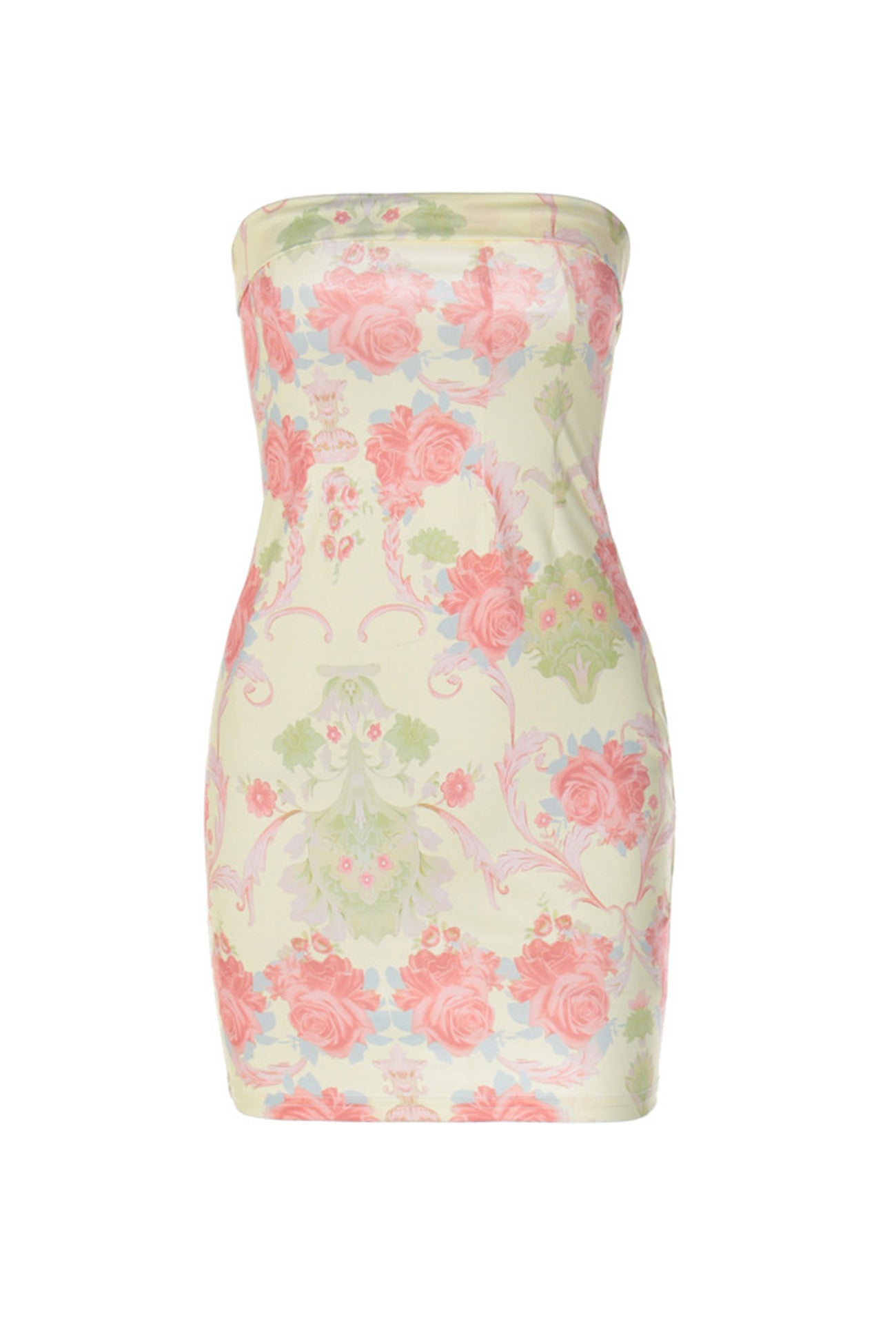 Beige Floral Print Strapless Pack Hip Dress