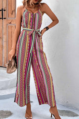 Colorful Striped Tie-waist Jumpsuits