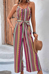 Colorful Striped Tie-waist Jumpsuits