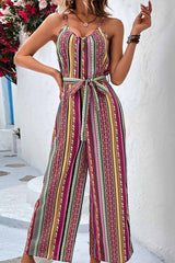 Colorful Striped Tie-waist Jumpsuits