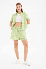 Contrast Plaid Shirt Two Piece Shorts Suits