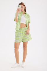 Contrast Plaid Shirt Two Piece Shorts Suits