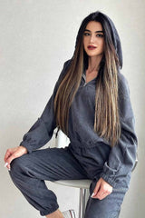 Drawstring Zip-up Hoodie Long Pants Suits