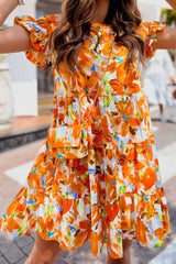 Flares Short Sleeve Floral Print Babydoll Dress