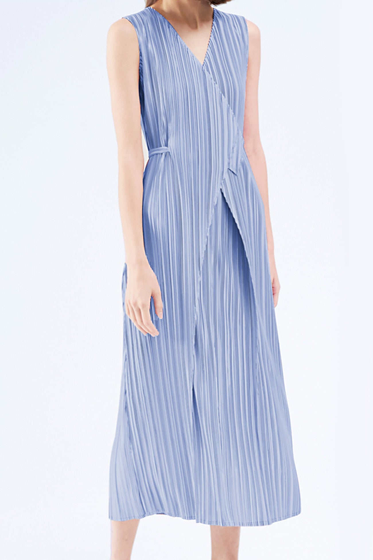 Fully Pleated Glossy Tie-Strap Dress