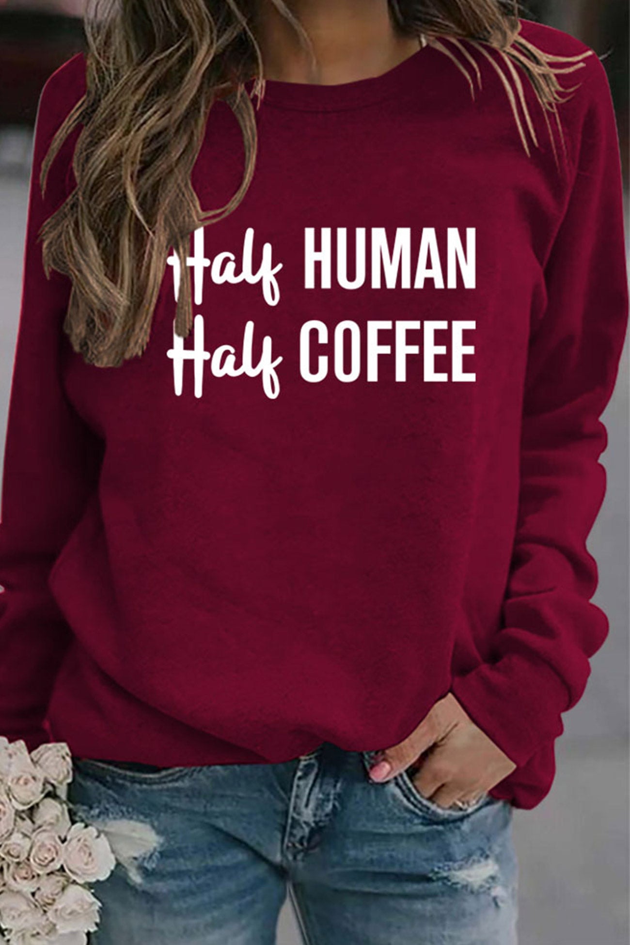 Half Coffee Half Human Printed Sweatshirt