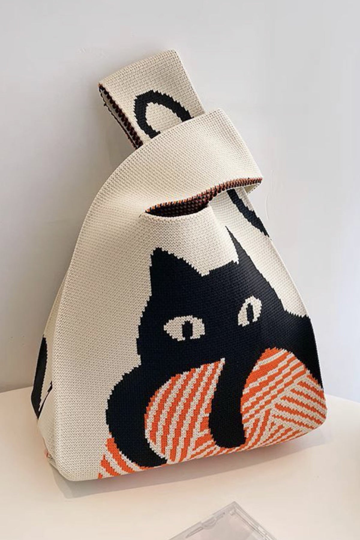 Handwoven  Cat Graphic HandBag