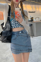 High Waisted Irregular Denim Skorts