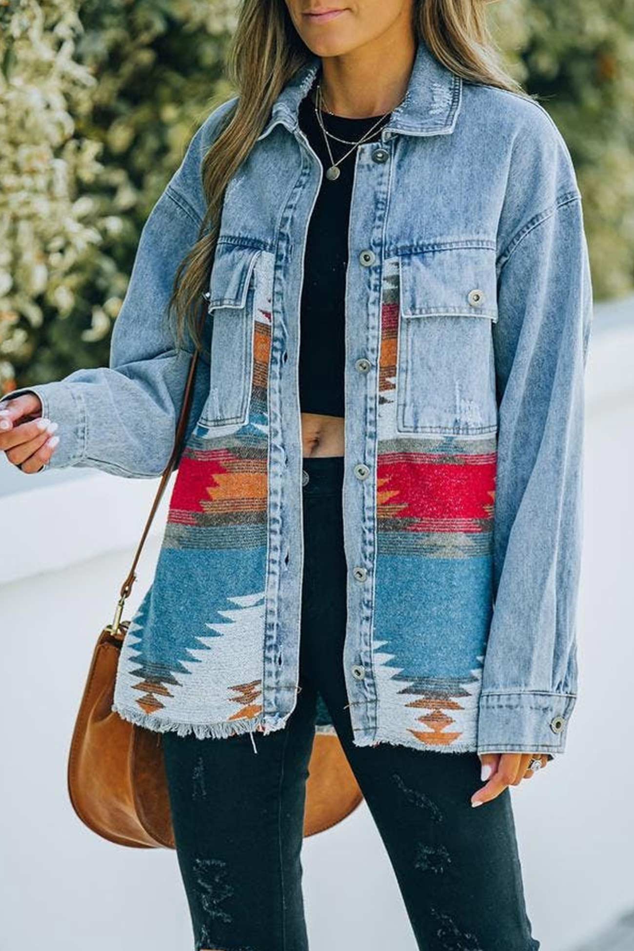 Irregular Colorblock Patchwork Denim Jacket