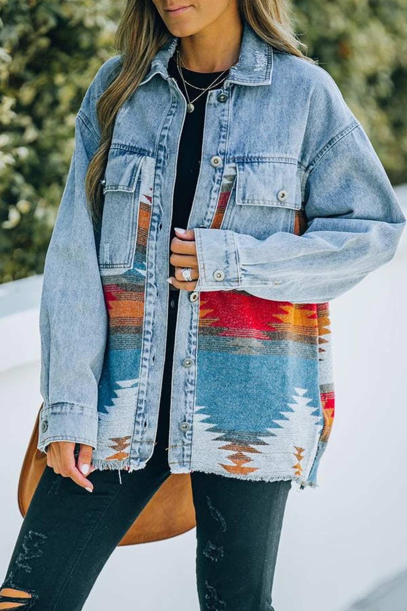 Irregular Colorblock Patchwork Denim Jacket