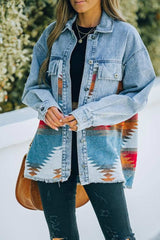 Irregular Colorblock Patchwork Denim Jacket