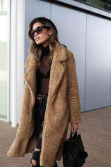 Lapel Solid Color Plush Coat