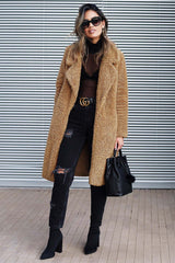 Lapel Solid Color Plush Coat