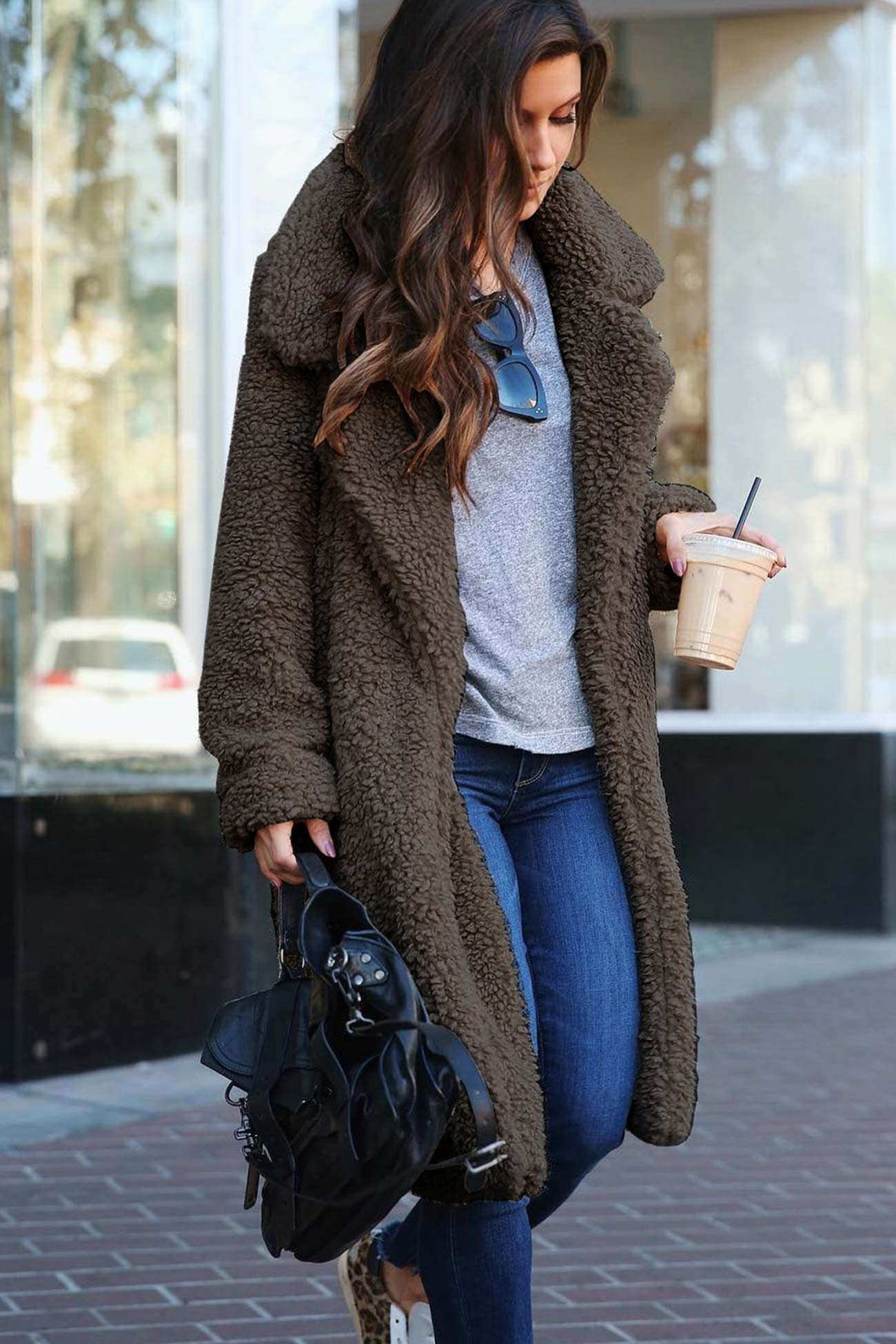 Lapel Solid Color Plush Coat