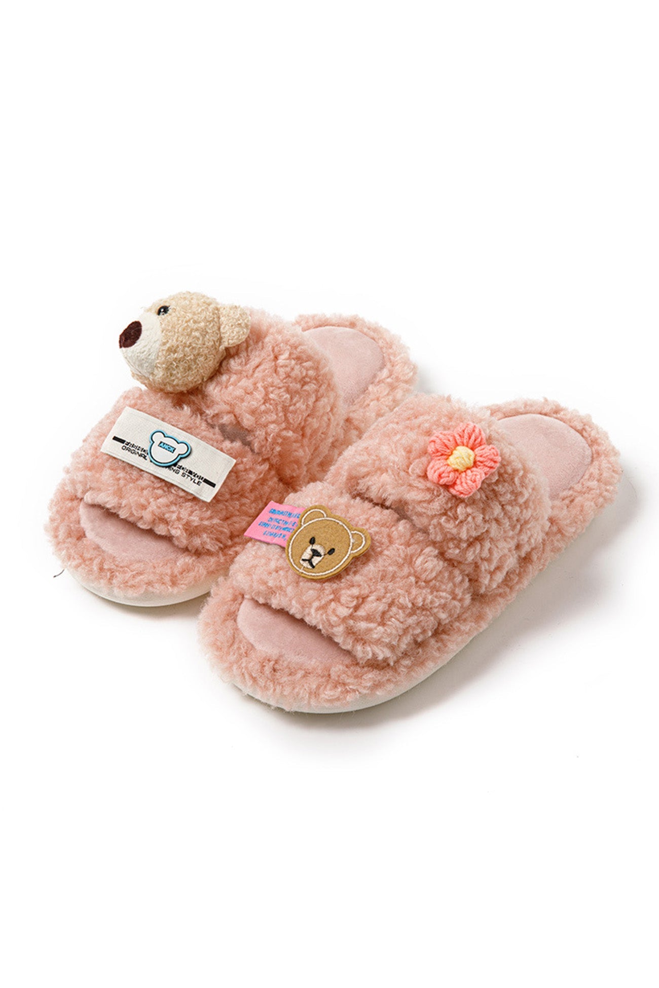 Cute Bear Flower Slip-on Fuzzy Slippers