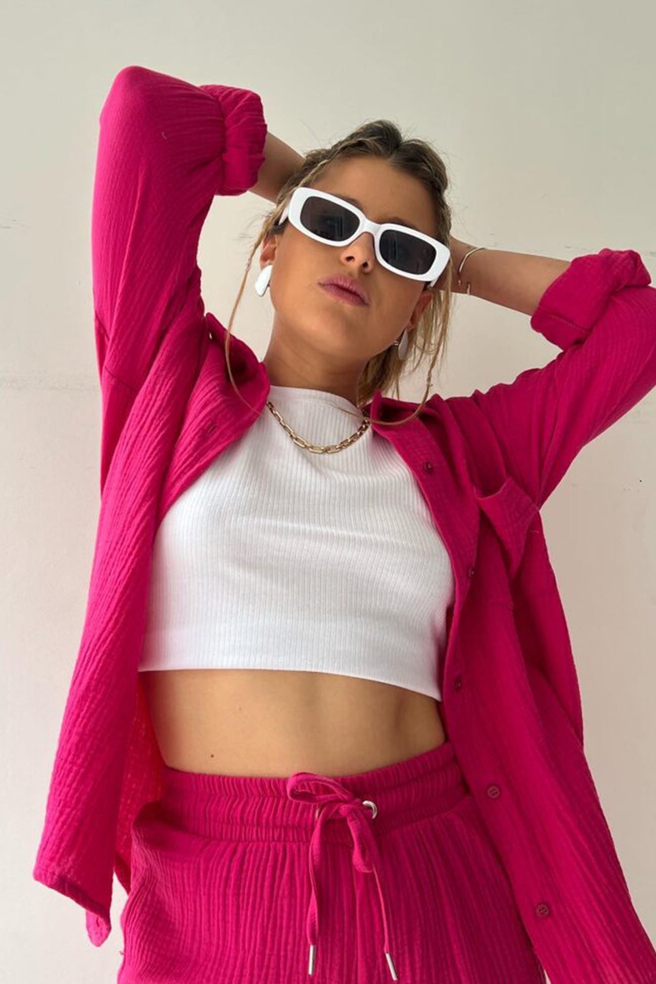 Long Sleeve Solid Color Shirt Shorts Set
