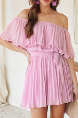 Off Shoulder Pleated Tie-waist Rompers