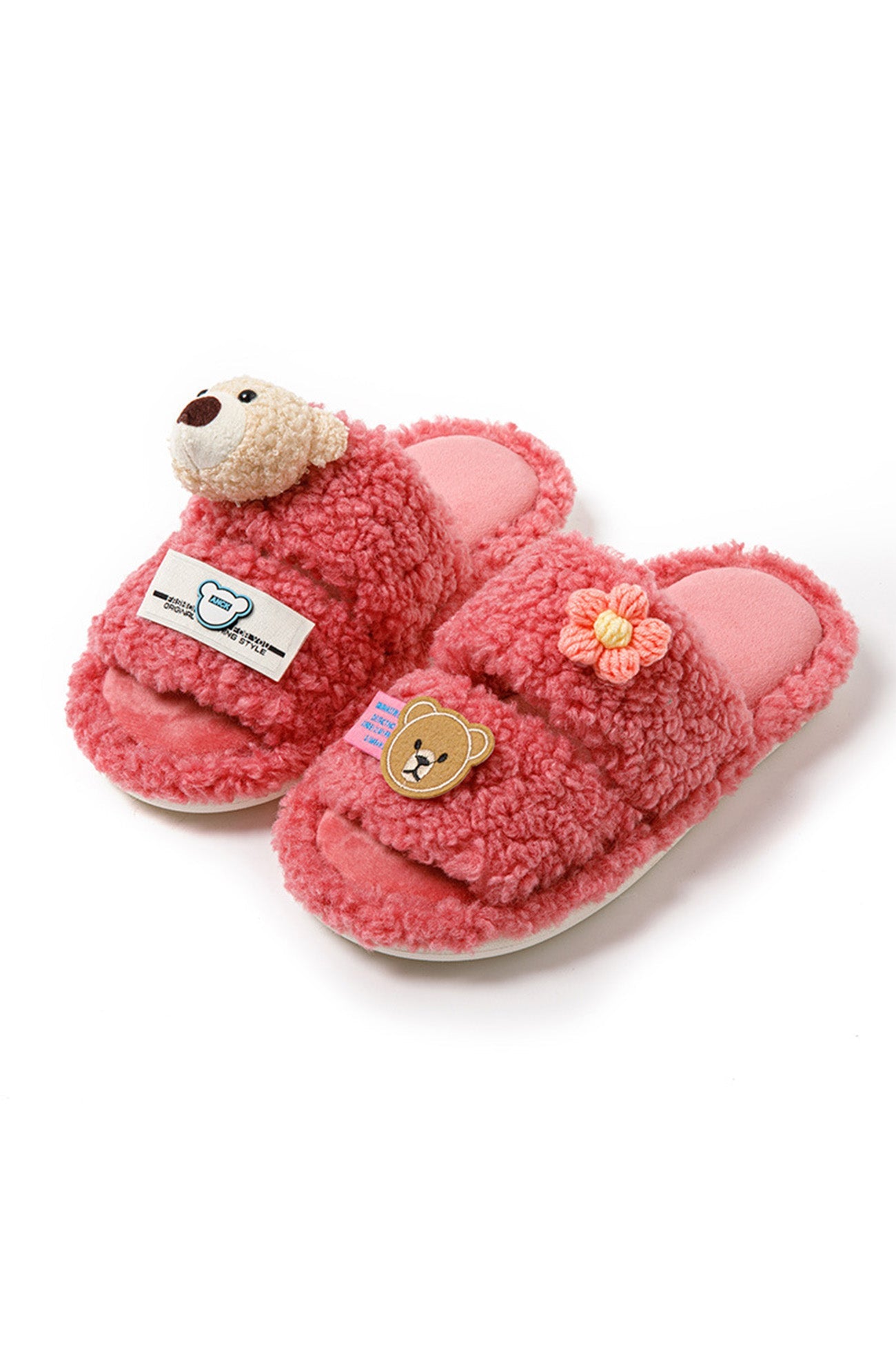 Cute Bear Flower Slip-on Fuzzy Slippers