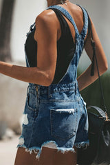 Crochet Trim Ripped Denim Shortalls