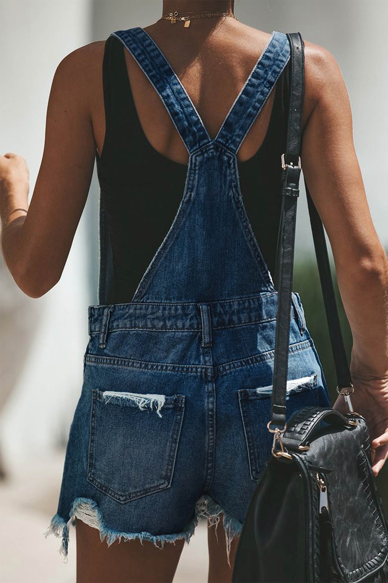 Crochet Trim Ripped Denim Shortalls