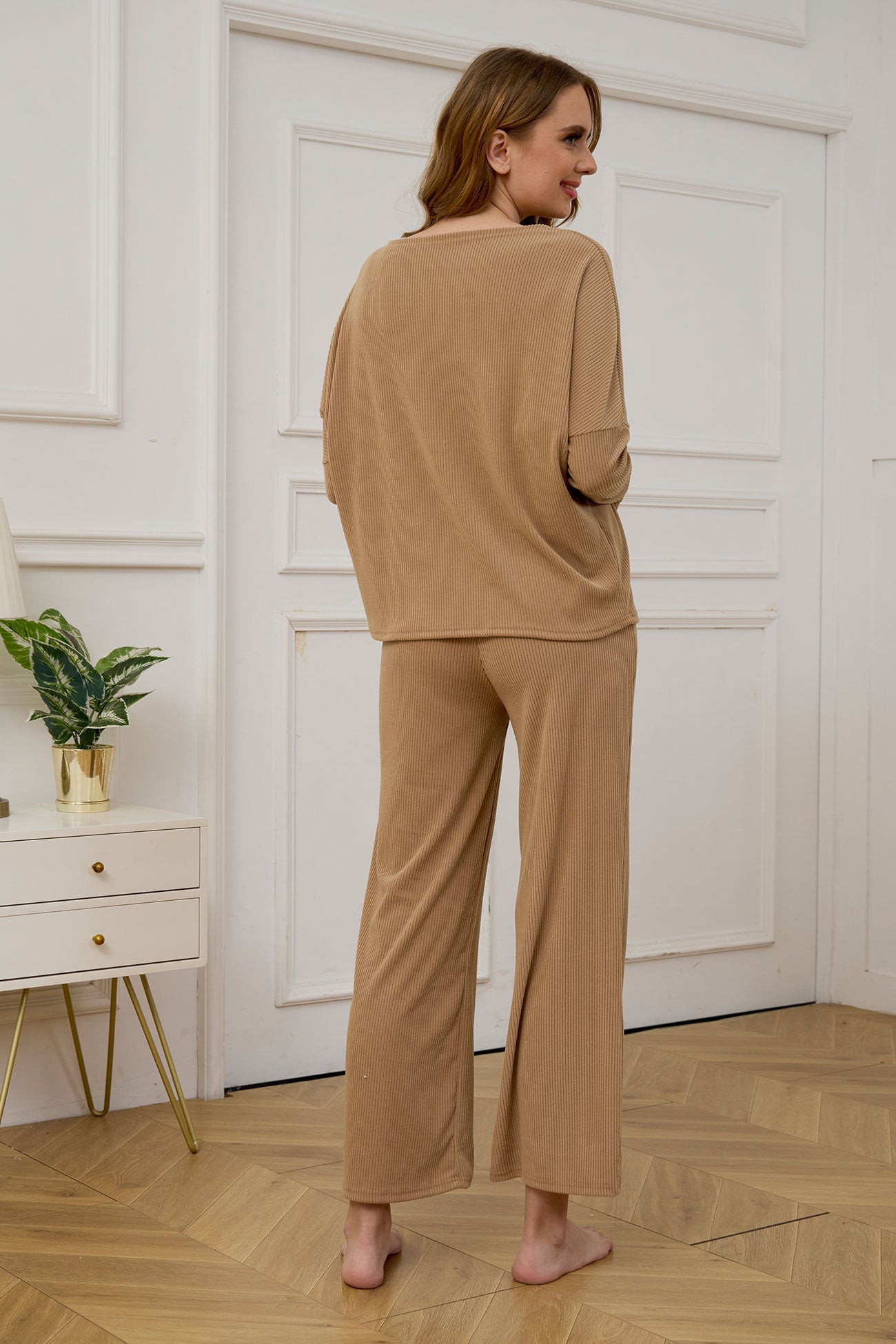 Solid Color Casual Knitted Set