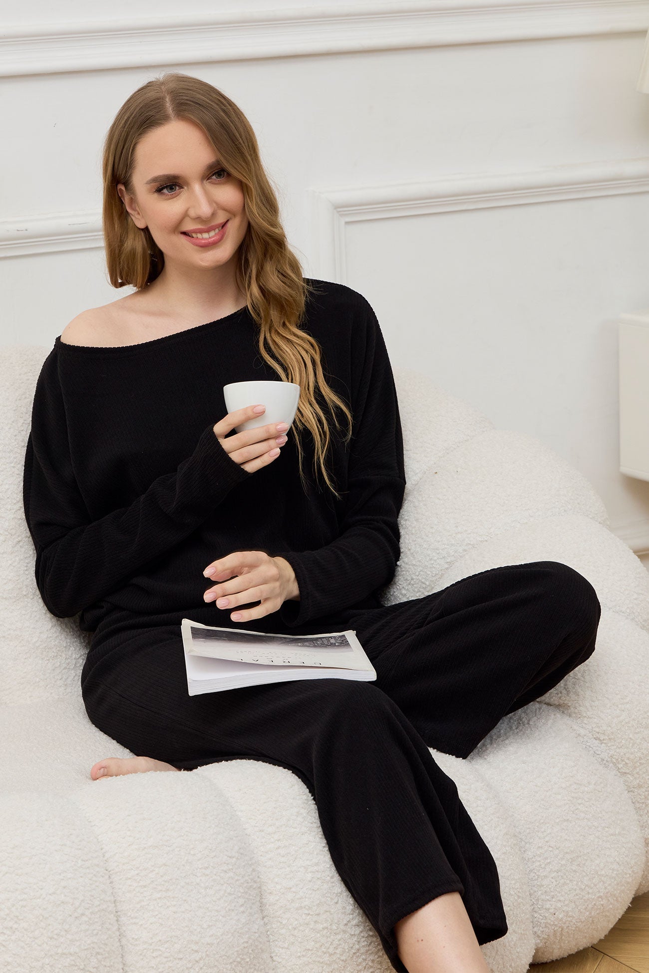 Solid Color Casual Knitted Set
