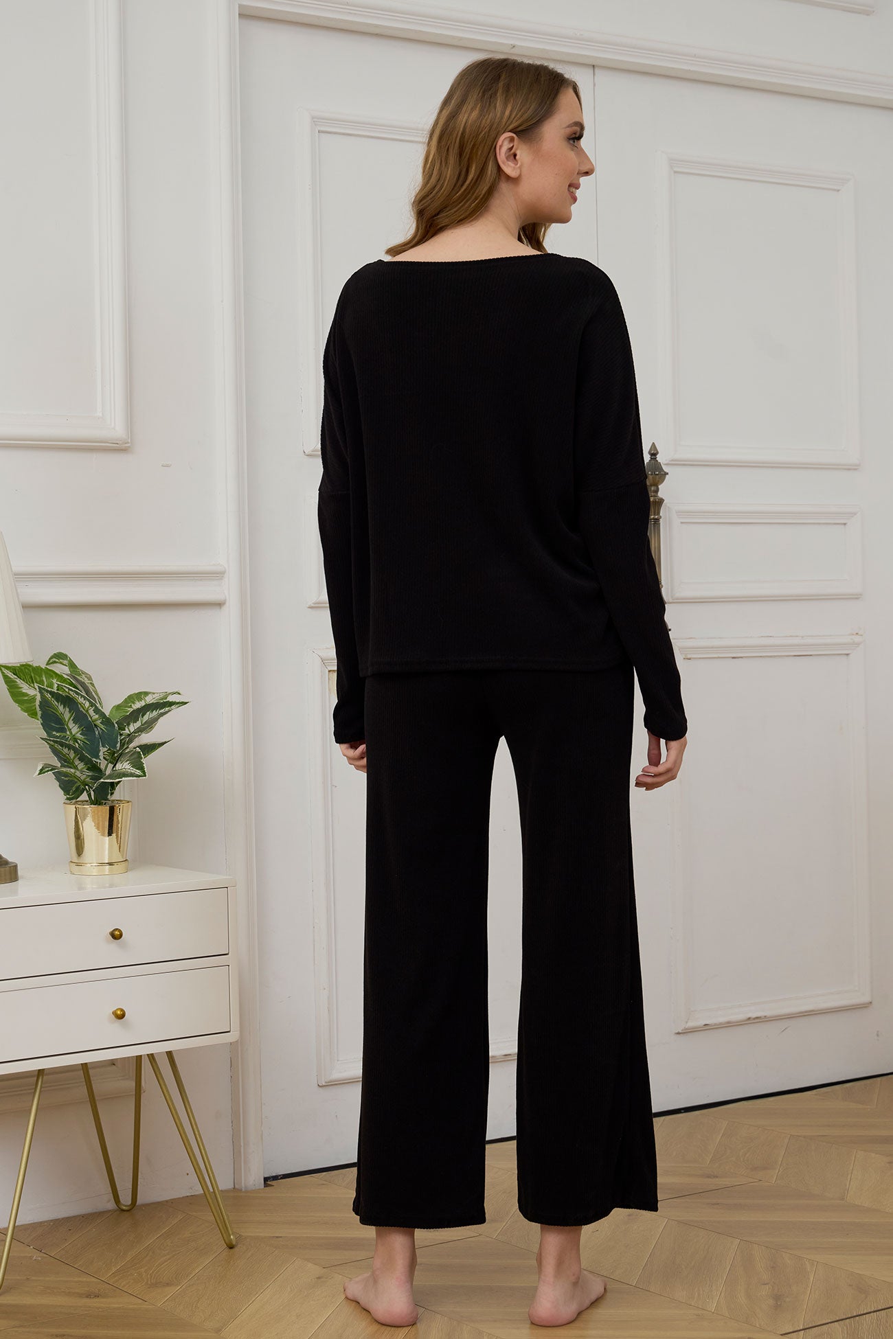 Solid Color Casual Knitted Set