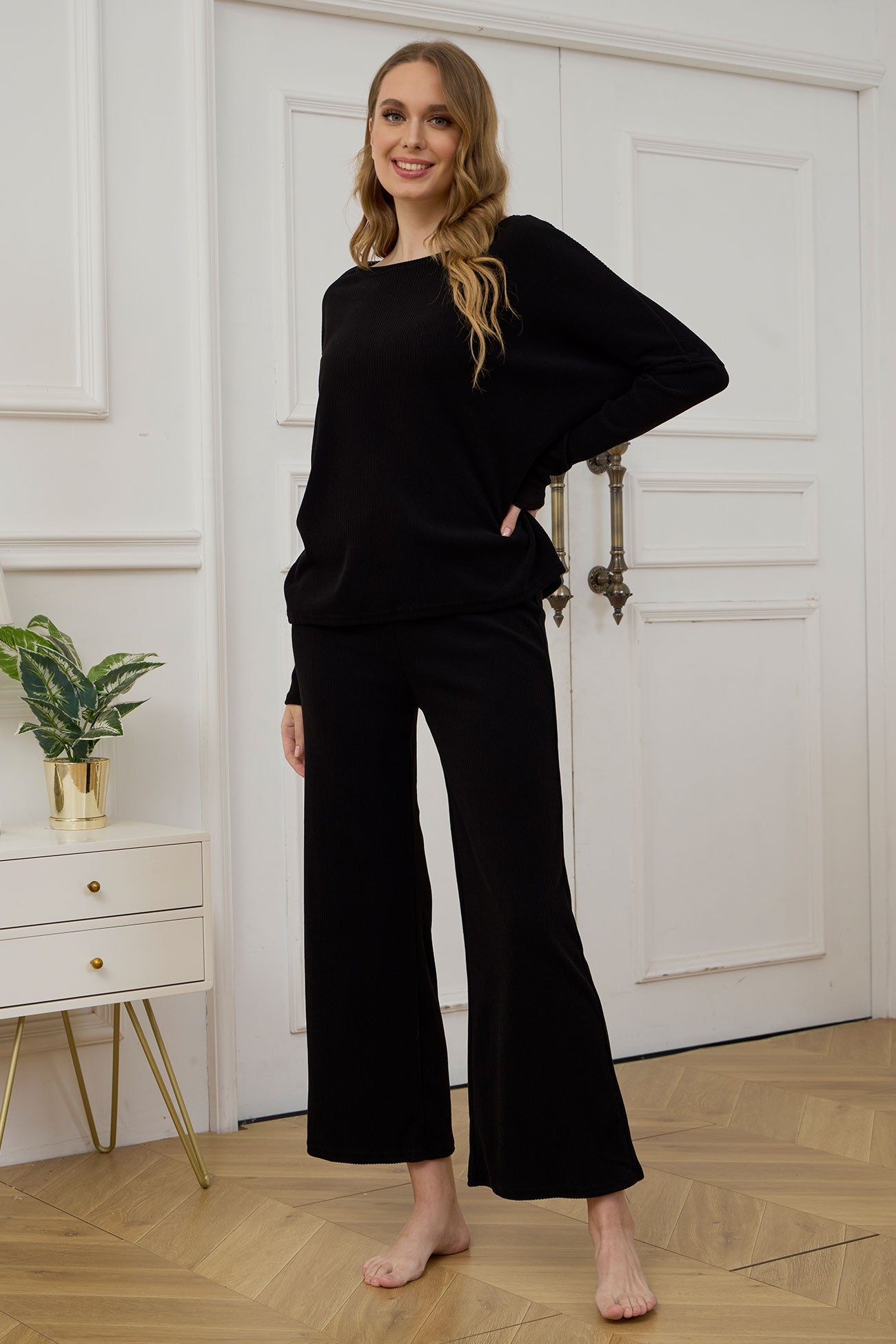 Solid Color Casual Knitted Set