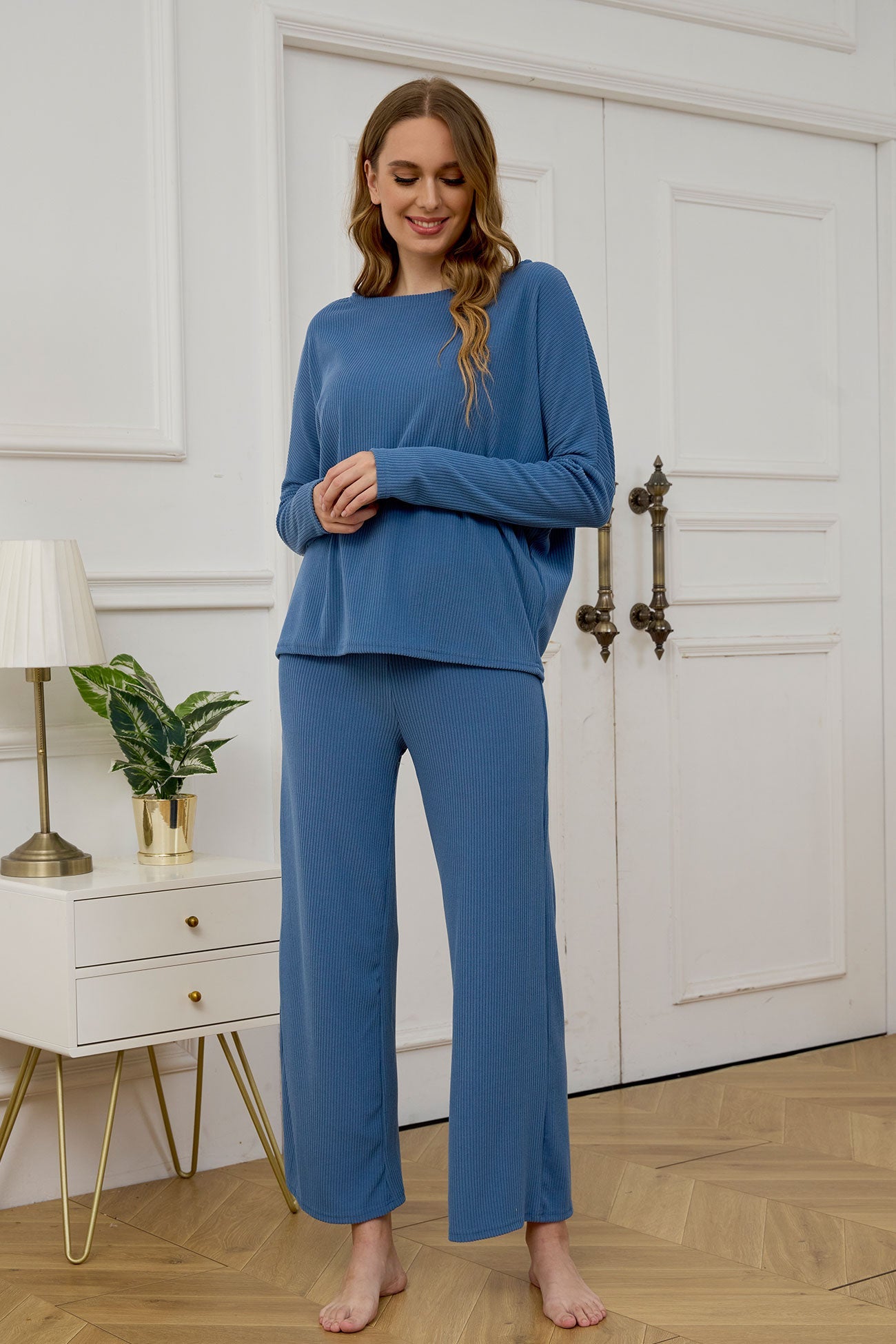 Solid Color Casual Knitted Set